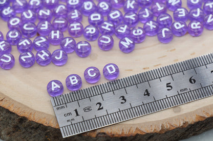 Purple Alphabet Letter Beads, Translucent Acrylic Purple Letters Beads, Round Acrylic Beads, Mix Letters Beads, Name Initial Beads 7mm #3163