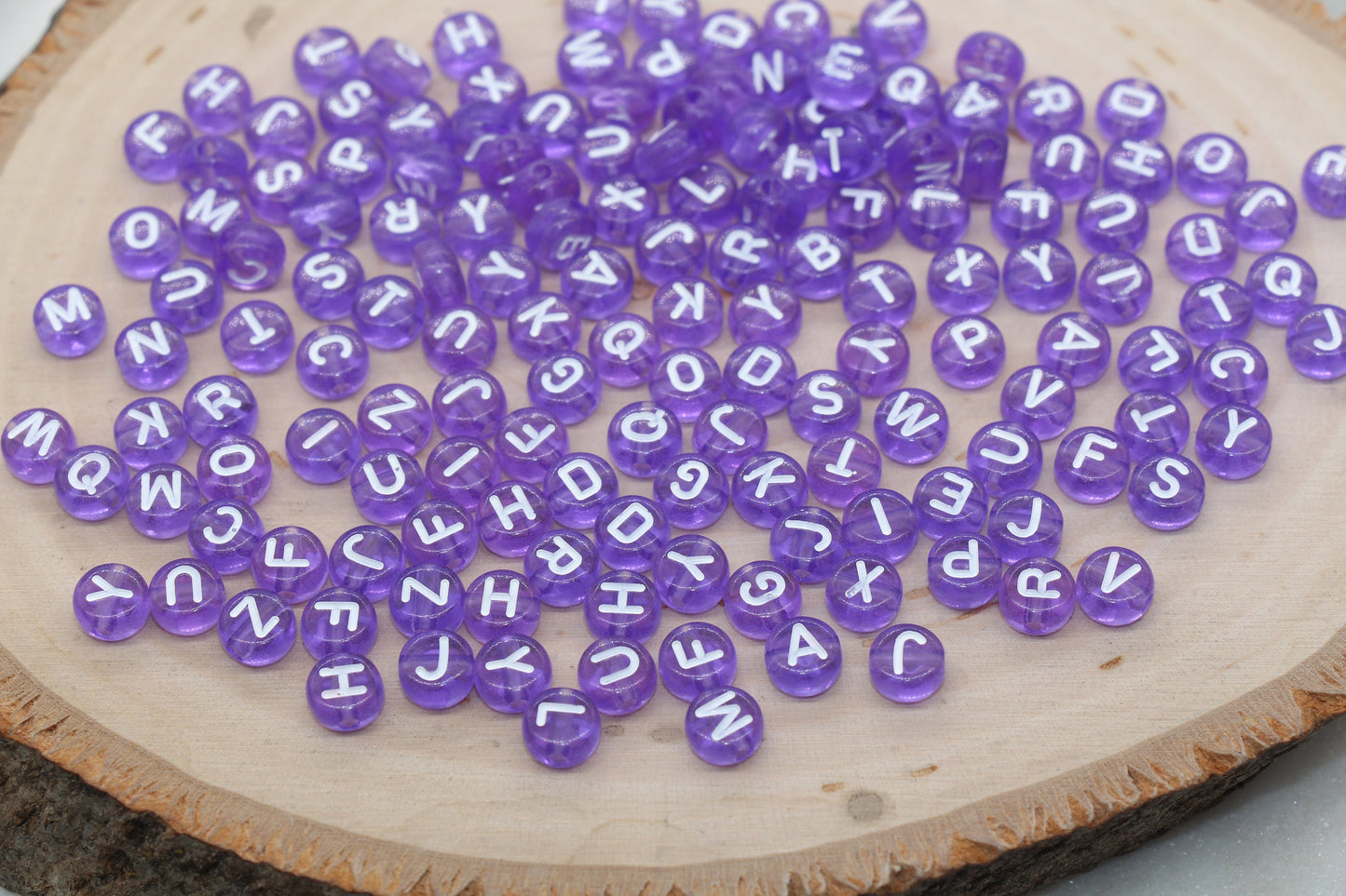 Purple Alphabet Letter Beads, Translucent Acrylic Purple Letters Beads, Round Acrylic Beads, Mix Letters Beads, Name Initial Beads 7mm #3163