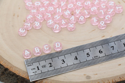 Light Pink Alphabet Letter Beads, Translucent Acrylic Pink Letters Beads, Round Acrylic Beads, Mix Letters Beads, Name Beads 7mm #3165