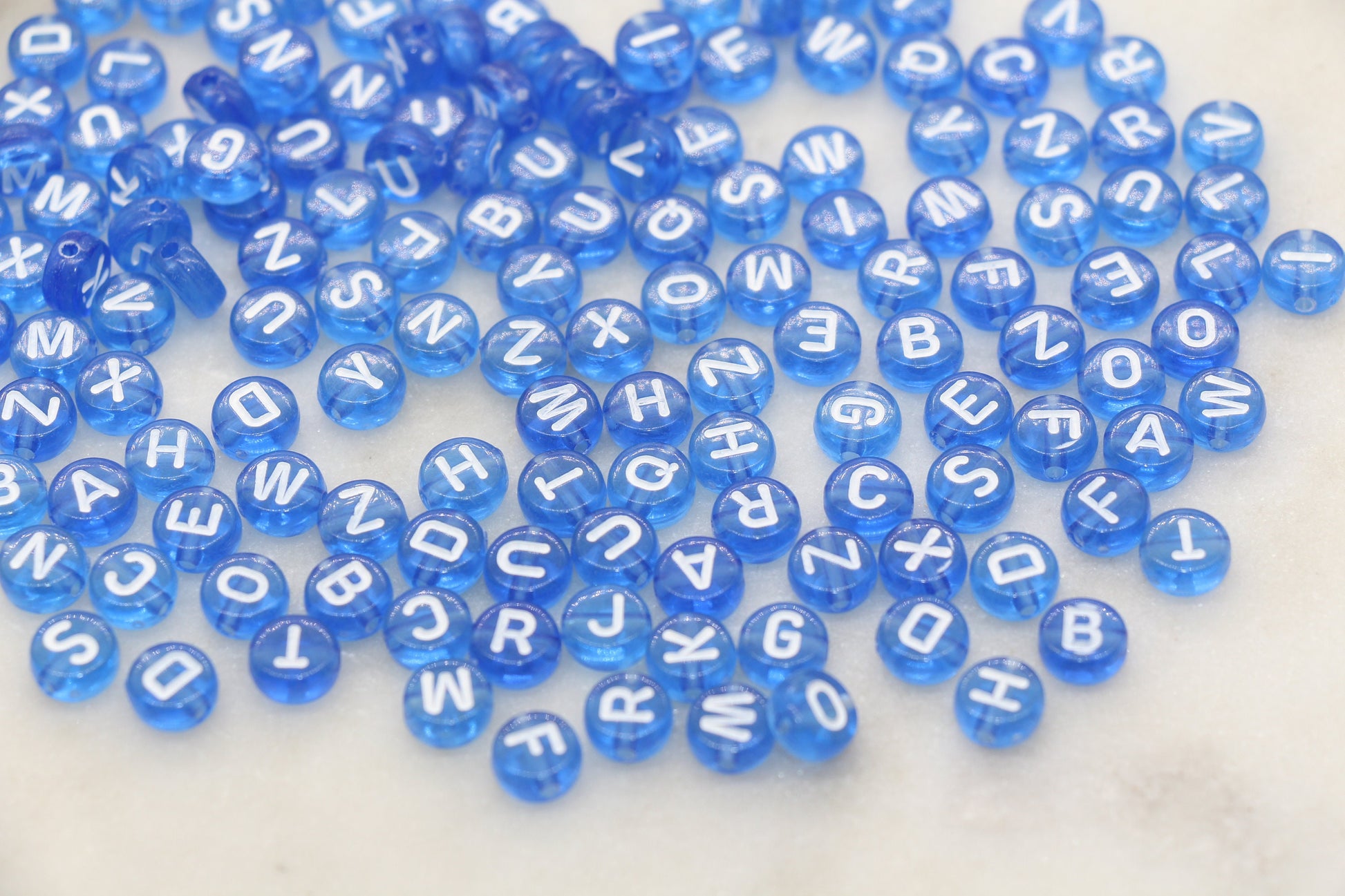 Royal Blue Alphabet Letter Beads, Translucent Acrylic Blue Letters Beads, Round Acrylic Beads, Mix Letters Beads, Name Beads 7mm #3166