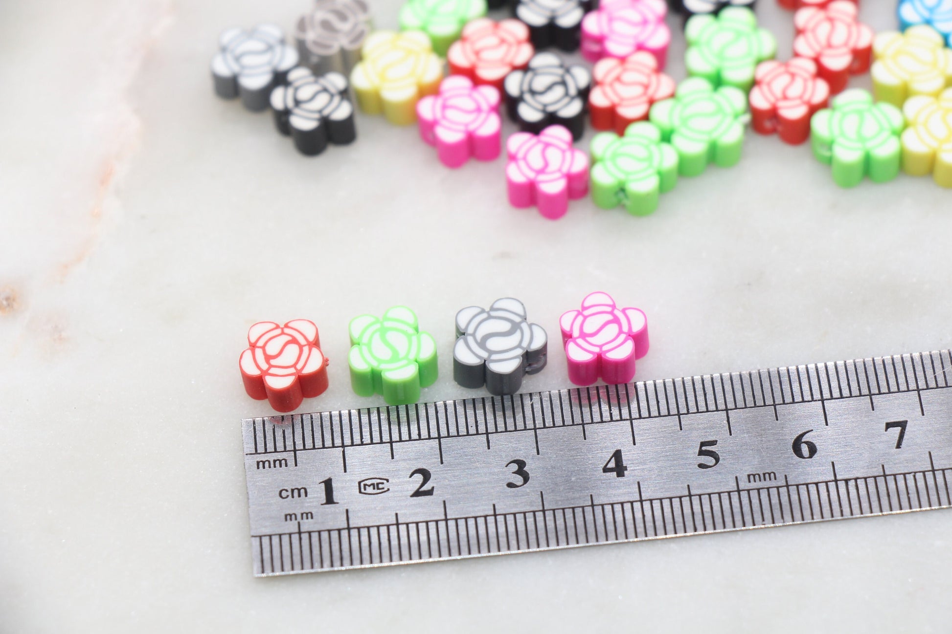 Flower Polymer Clay Beads, Multicolor Flower Clay Beads, Flower Cane Beads, Fimo Cane Beads, Jewelry Beads, Beads for Bracelet #473