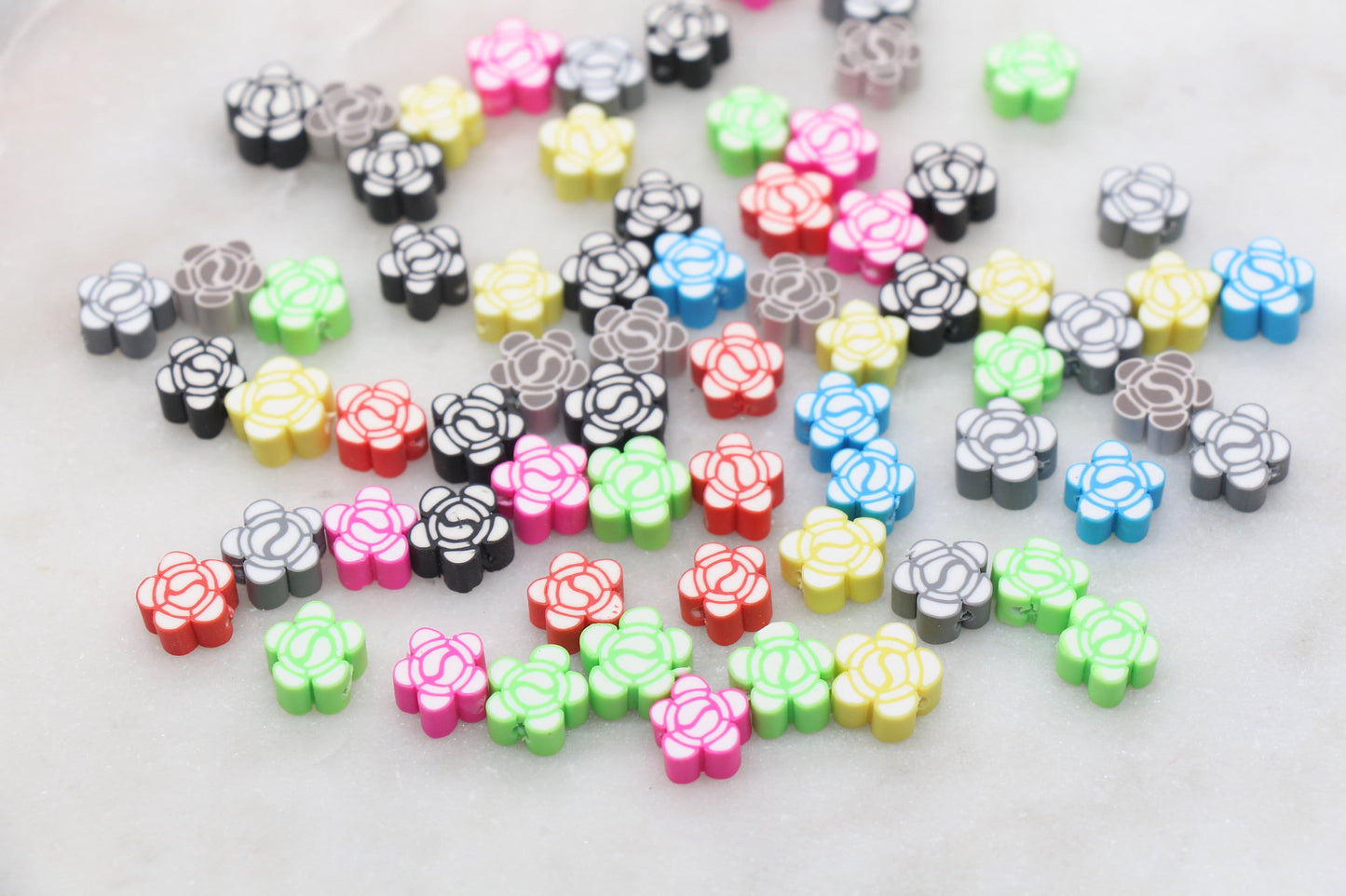 Flower Polymer Clay Beads, Multicolor Flower Clay Beads, Flower Cane Beads, Fimo Cane Beads, Jewelry Beads, Beads for Bracelet #473