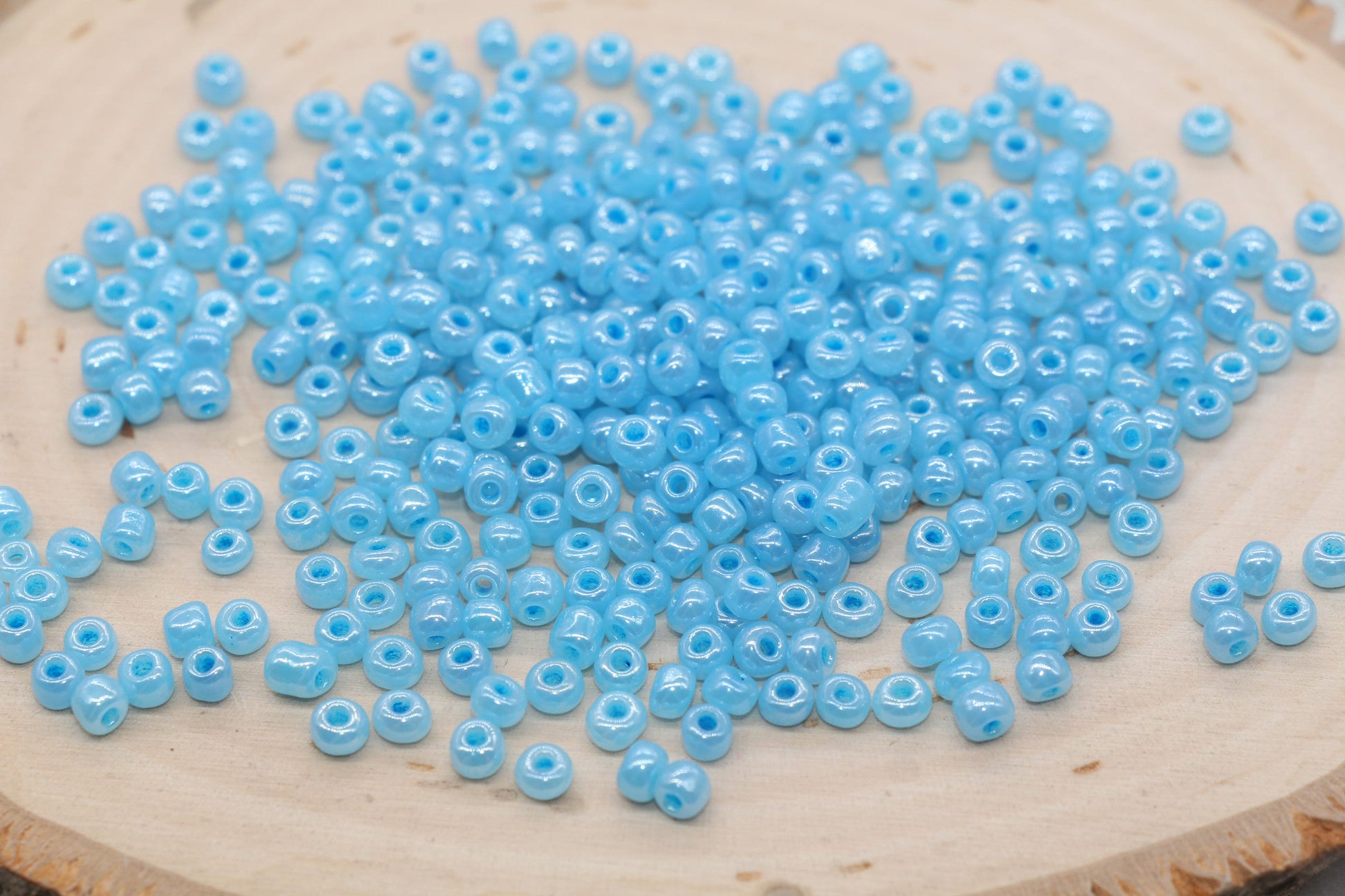 Creamy Glass Seed Beads, 4mm 6/0 Glass Round Seed Beads, Creamy Blue Seed Beads, Glossy Rocailles Beads, Beading Supplies #2068