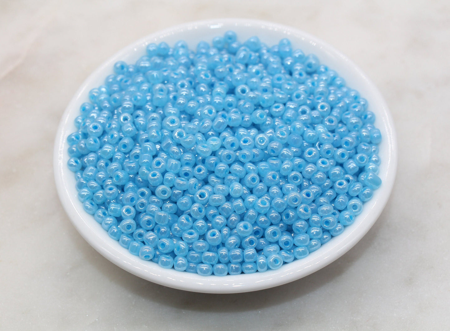 Creamy Glass Seed Beads, 4mm 6/0 Glass Round Seed Beads, Creamy Blue Seed Beads, Glossy Rocailles Beads, Beading Supplies #2068