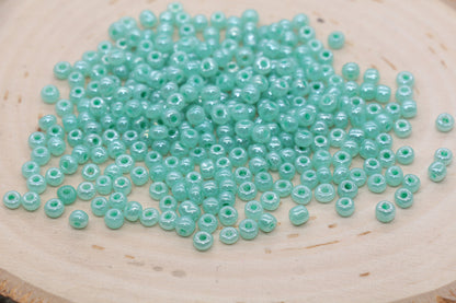 Creamy Glass Seed Beads, 4mm 6/0 Glass Round Seed Beads, Creamy Green Seed Beads, Glossy Rocailles Beads, Beading Supplies #2067