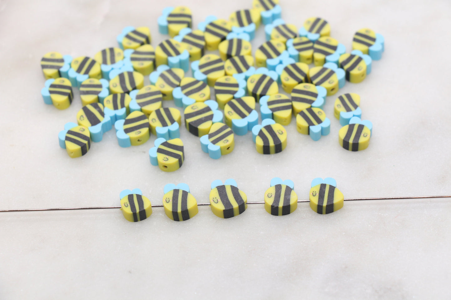 Bee Polymer Clay Beads, Yellow Bee Clay Beads, Insect Themed Clay Beads, Jewelry Beads, Bracelet Beads #459