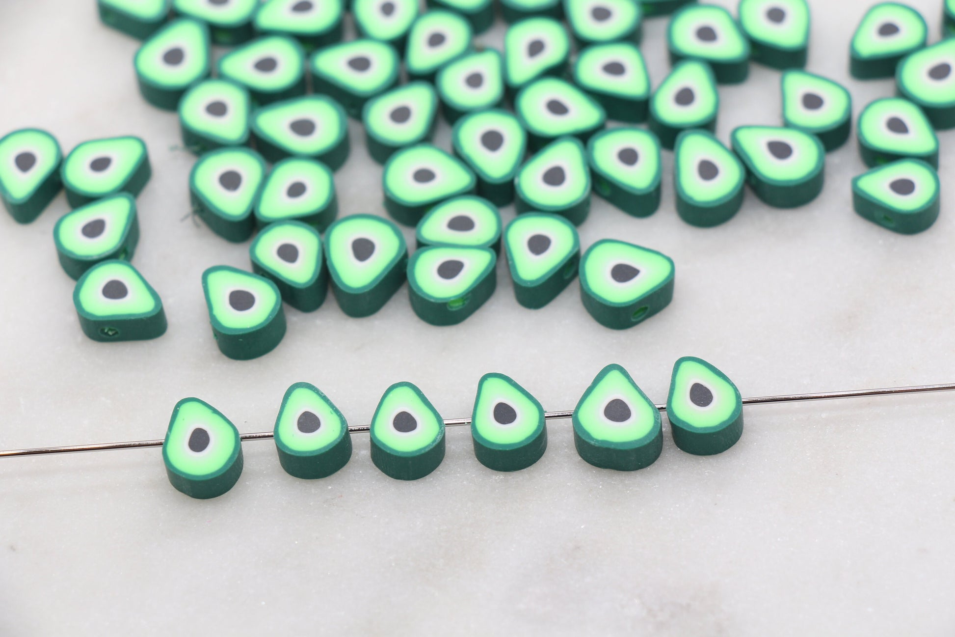 Avocado Polymer Clay Beads, Avocado Cane Beads, Faux Food Clay Beads, Jewelry Beads, Bracelet Beads, Loose Polymer Clay Beads #462