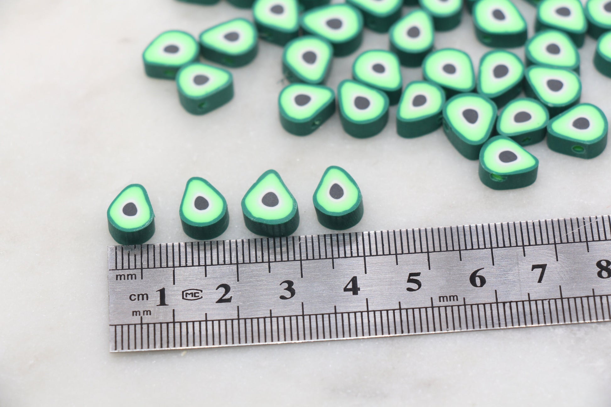 Avocado Polymer Clay Beads, Avocado Cane Beads, Faux Food Clay Beads, Jewelry Beads, Bracelet Beads, Loose Polymer Clay Beads #462