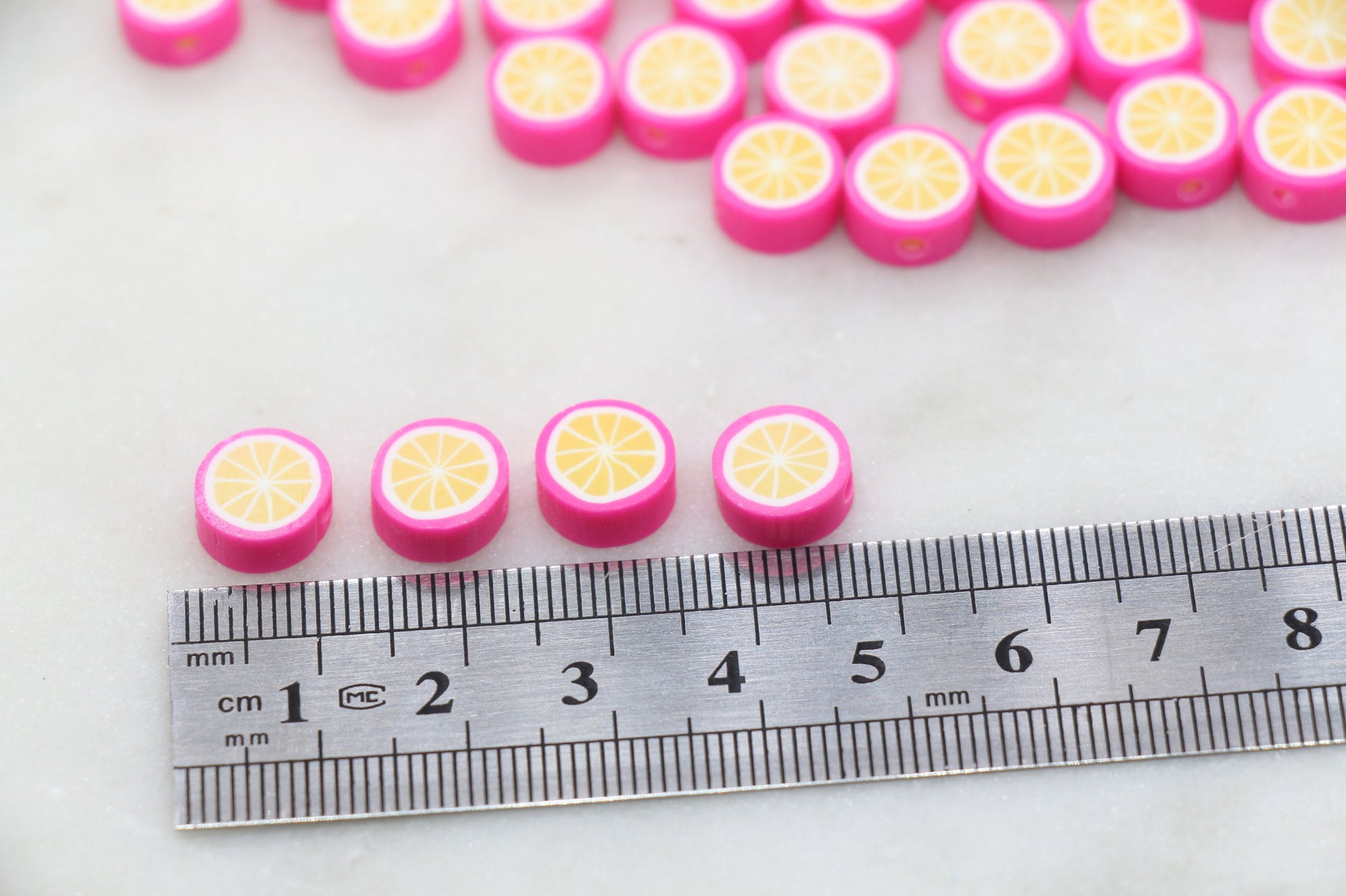 Pink Citrus Polymer Clay Beads, Citrus Fruit Beads, Pink Lemon Clay Beads, Bracelet Jewelry Beads, Loose Polymer Clay Beads #465