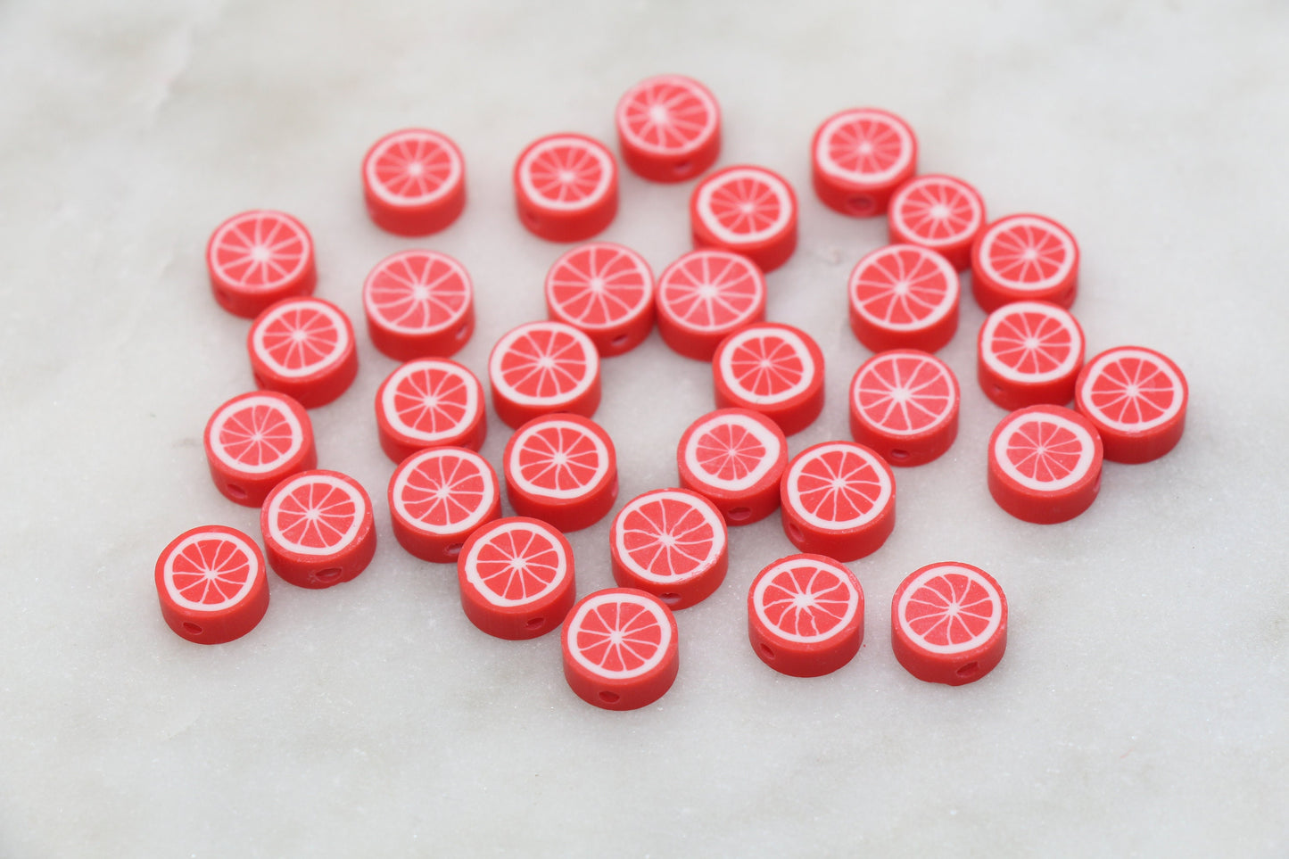 Red Citrus Polymer Clay Beads, Citrus Fruit Beads, Red Lemon Clay Beads, Bracelet Jewelry Beads, Loose Polymer Clay Beads #469