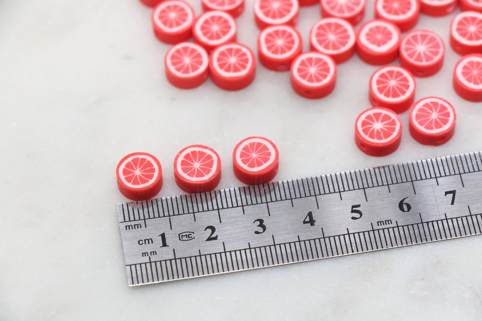 Red Citrus Polymer Clay Beads, Citrus Fruit Beads, Red Lemon Clay Beads, Bracelet Jewelry Beads, Loose Polymer Clay Beads #469