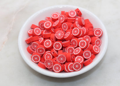 Red Citrus Polymer Clay Beads, Citrus Fruit Beads, Red Lemon Clay Beads, Bracelet Jewelry Beads, Loose Polymer Clay Beads #469