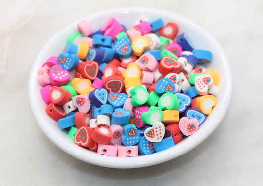 Mix Heart Polymer Clay Beads, Assorted Heart Shape Clay Round Beads, Loose Beads, Jewelry Beads, Beads for Bracelet #472