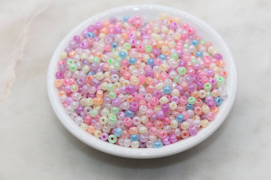 Creamy Glass Seed Beads, 4mm 6/0 Glass Round Seed Beads, Creamy Multicolor Seed Beads, Glossy Rocailles Beads, Beading Supplies #2742