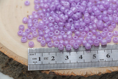 Creamy Glass Seed Beads, 4mm 6/0 Glass Round Seed Beads, Creamy Lavender Purple Seed Beads, Glossy Rocailles Beads, Beading Supplies #2074