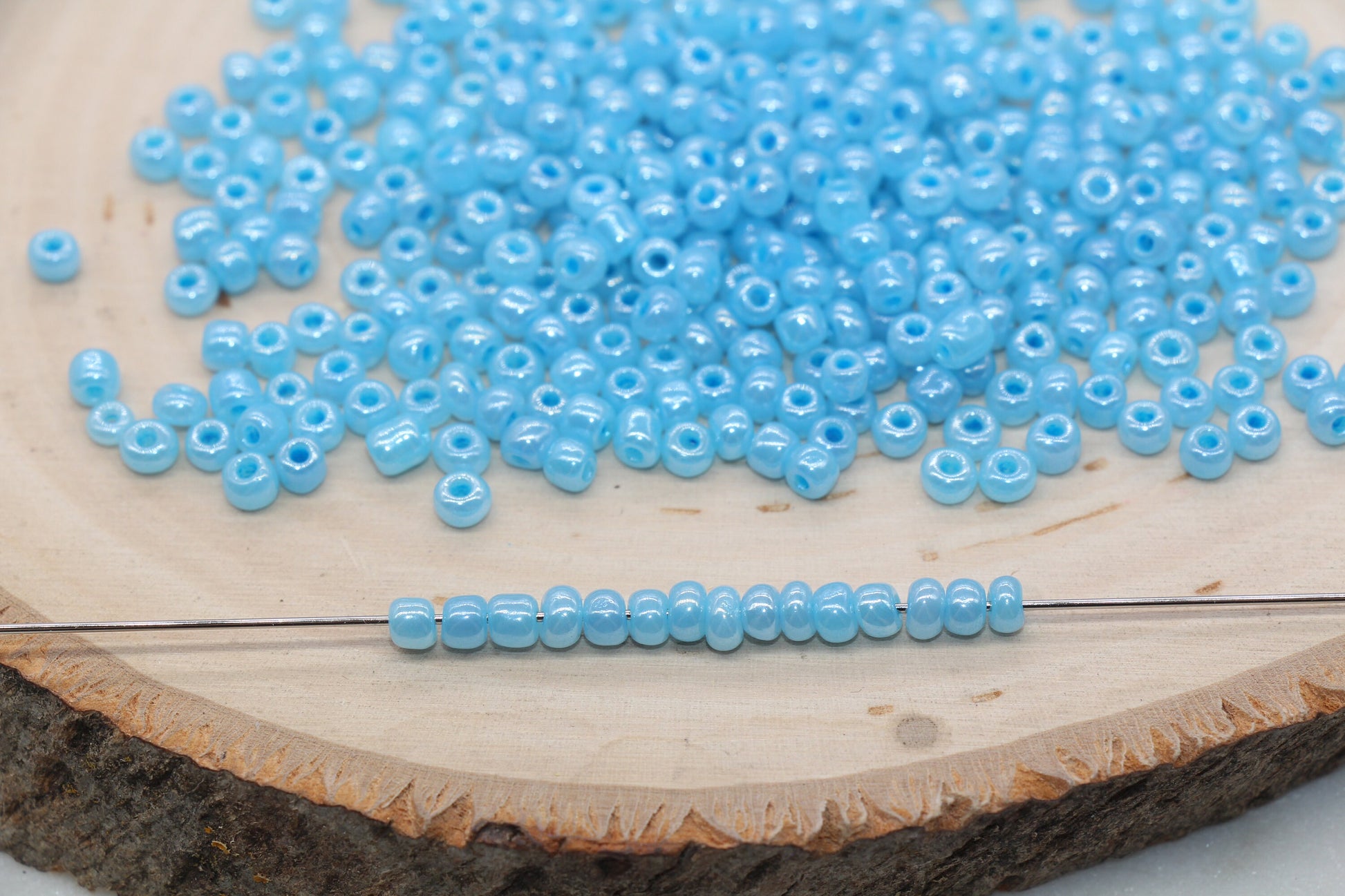 Creamy Glass Seed Beads, 4mm 6/0 Glass Round Seed Beads, Creamy Blue Seed Beads, Glossy Rocailles Beads, Beading Supplies #2068