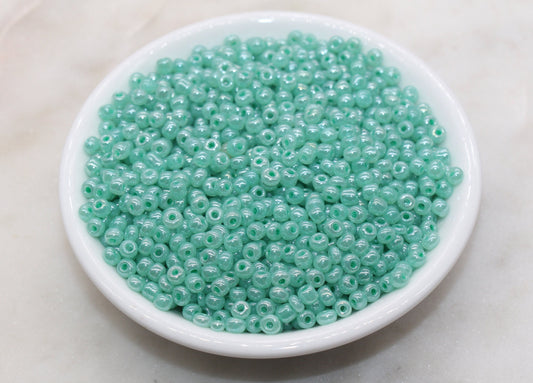 Creamy Glass Seed Beads, 4mm 6/0 Glass Round Seed Beads, Creamy Green Seed Beads, Glossy Rocailles Beads, Beading Supplies #2067