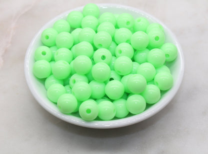 12mm Bright Green Gumball Beads, Round Acrylic Loose Beads, Bubblegum Beads, Chunky Beads, Bubble Gum Smooth Plastic Round Beads #1364