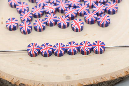 United Kingdom UK Flag Clay Beads, Union Jack Flag Polymer Clay Beads, Round Shape Clay Beads, Jewelry Beads, Bead for Bracelet #476