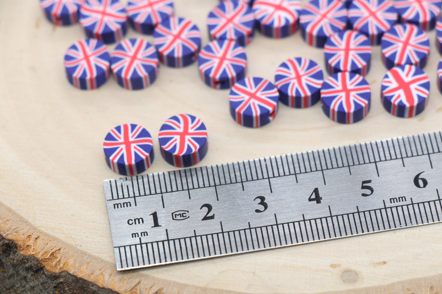 United Kingdom UK Flag Clay Beads, Union Jack Flag Polymer Clay Beads, Round Shape Clay Beads, Jewelry Beads, Bead for Bracelet #476