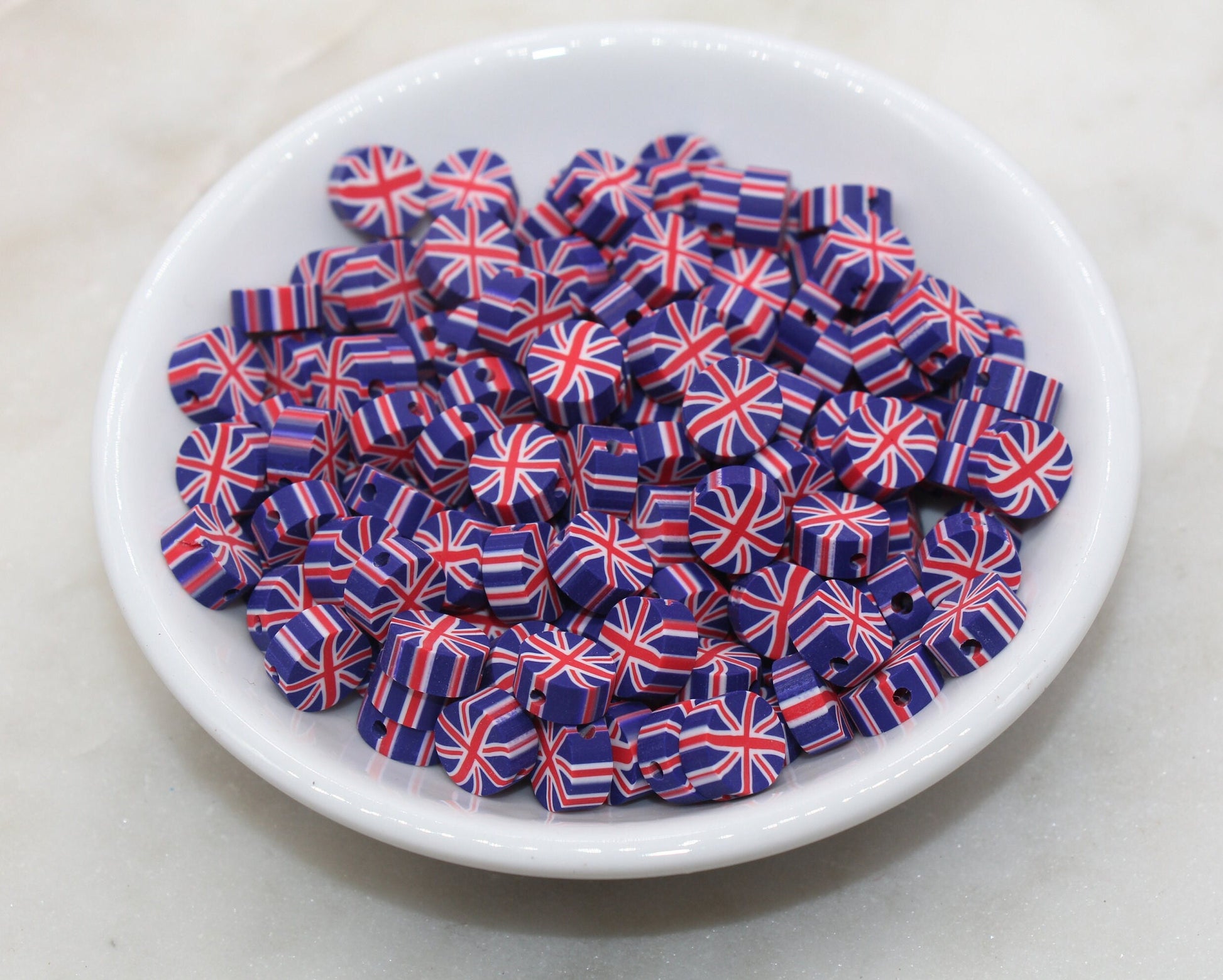 United Kingdom UK Flag Clay Beads, Union Jack Flag Polymer Clay Beads, Round Shape Clay Beads, Jewelry Beads, Bead for Bracelet #476