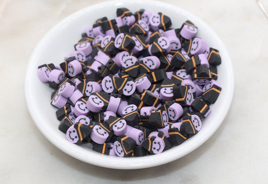 Halloween Themed Polymer Clay Beads, Purple Witch Beads, Smiley Face with Hat Clay Beads, Jewelry Beads, Beads for Bracelet #477