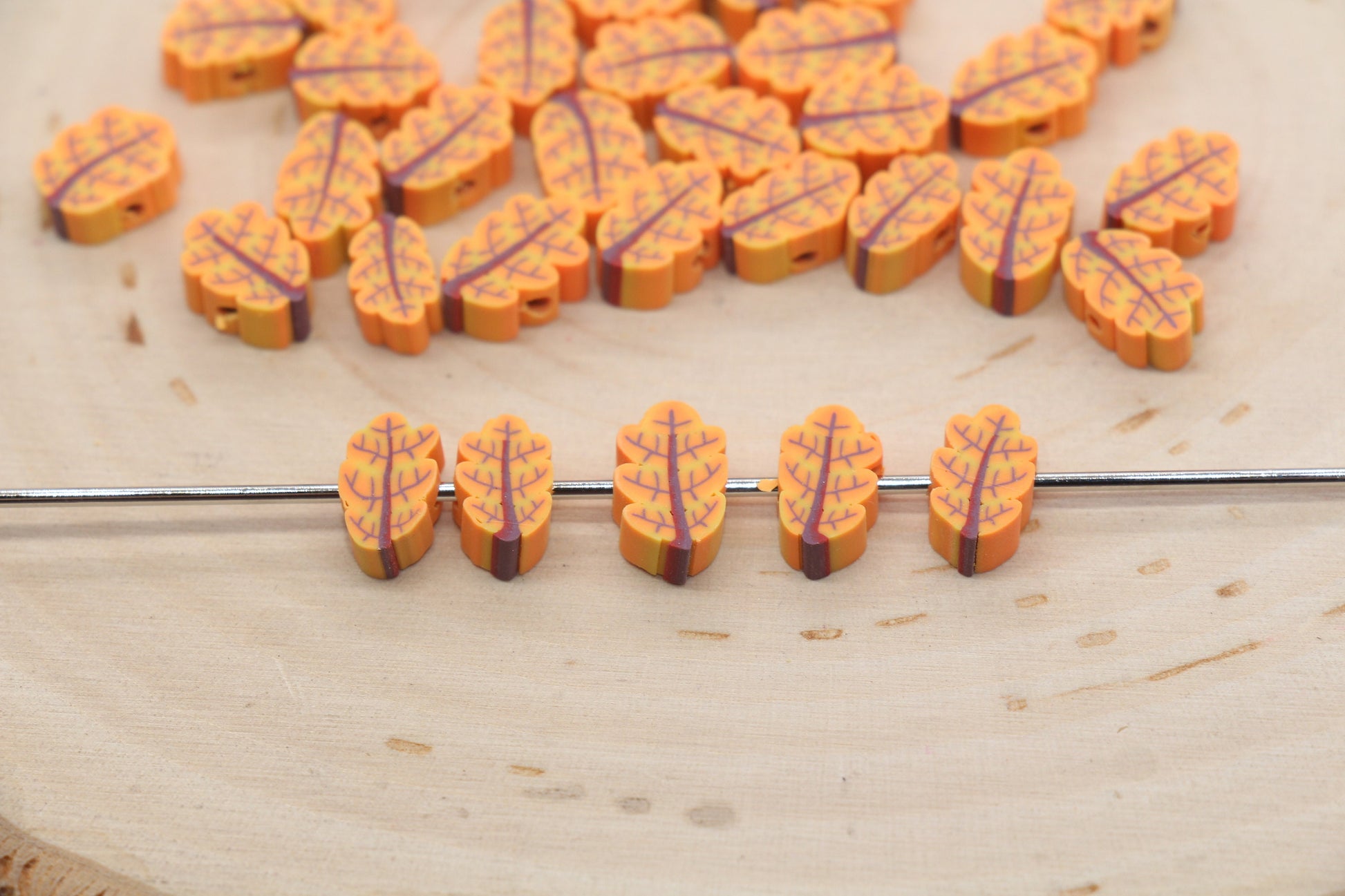 Fall Leaf Beads, Fall Harvest Polymer Clay Beads, Halloween Themed Clay Beads, Bracelet Beads, Kids Craft Beads #479