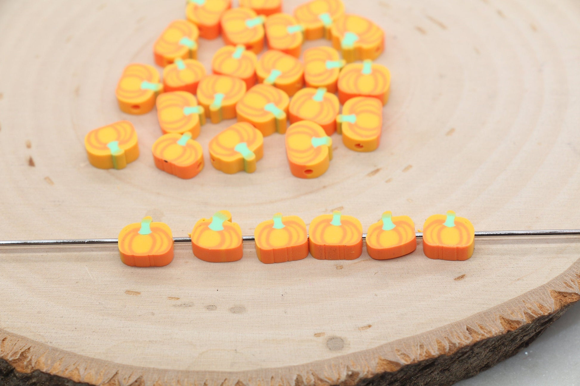 Pumpkin Beads, Fall Harvest Polymer Clay Beads, Halloween Pumpkin Clay Beads, Bracelet Beads, Kids Craft Beads #480