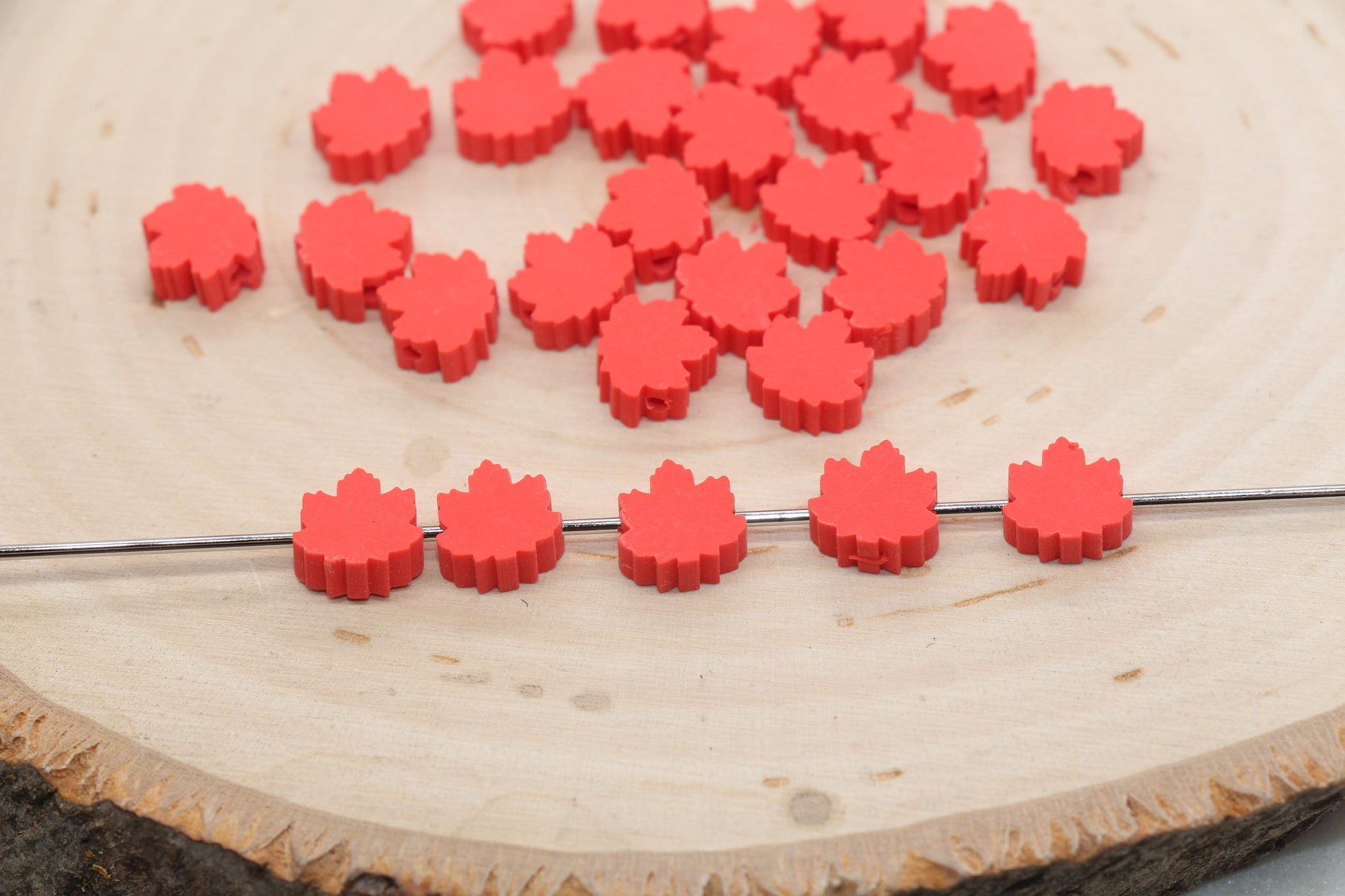 Red Maple Leaf Beads, Fall Leaf Polymer Clay Beads, Autumn Themed Clay Beads, Bracelet Beads, Kids Craft Beads #483