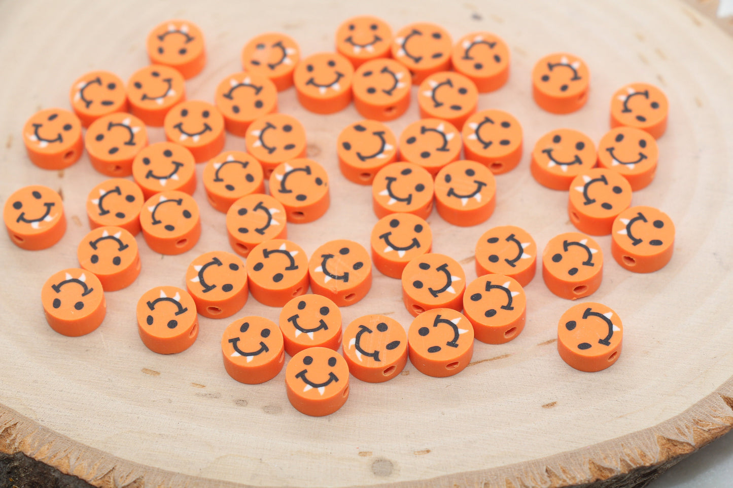 Vampire Smiley Face Beads, Halloween Themed Polymer Clay Beads, Orange Happy Face Beads, Jewelry Beads, Beads for Bracelet #484