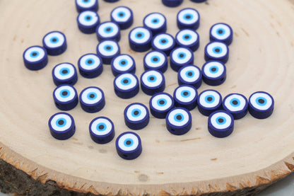 Blue Evil Eye Polymer Clay Beads, Round Shape Evil Eye Fimo Cane Beads, Bead for Bracelets #488