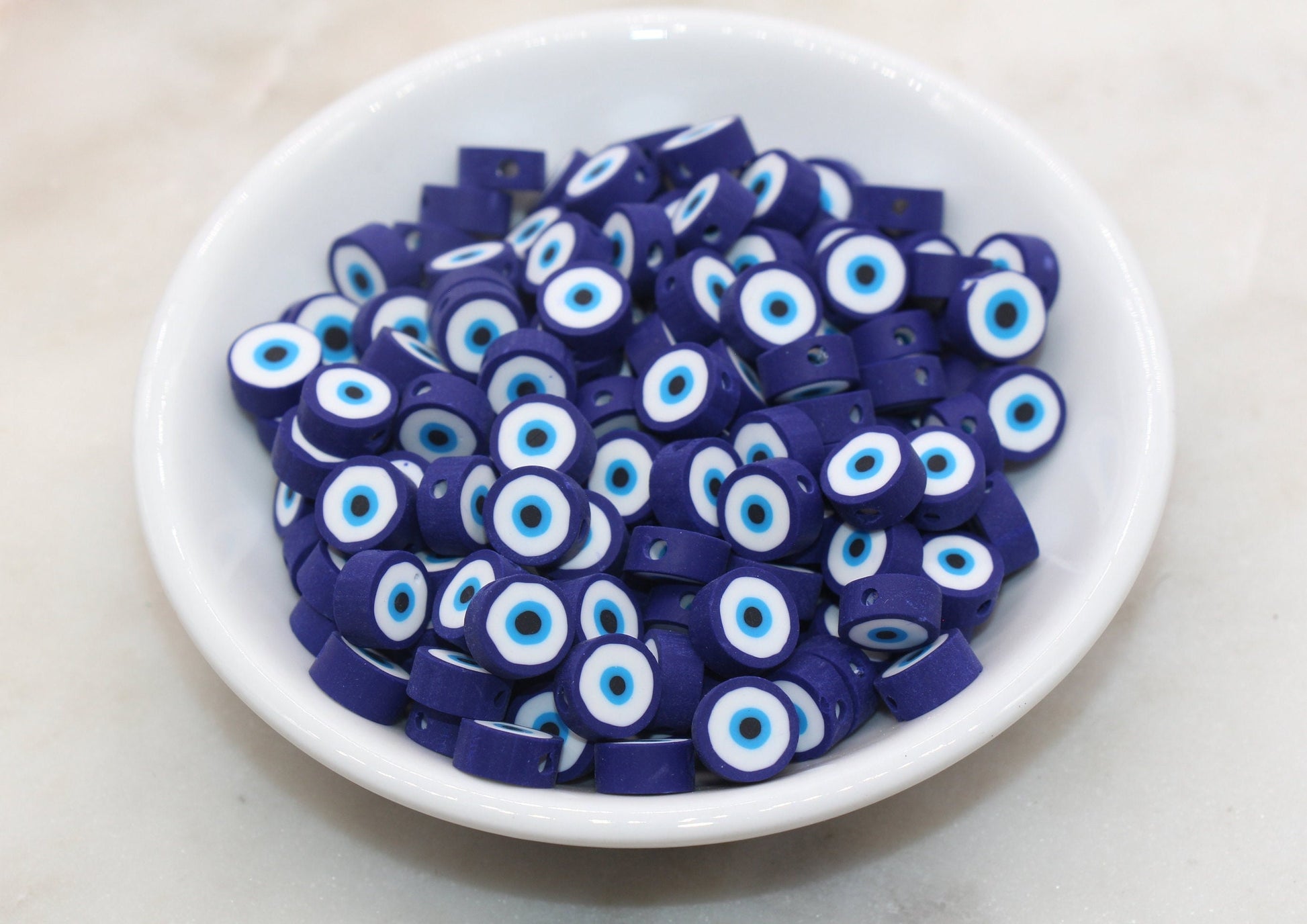 Blue Evil Eye Polymer Clay Beads, Round Shape Evil Eye Fimo Cane Beads, Bead for Bracelets #488