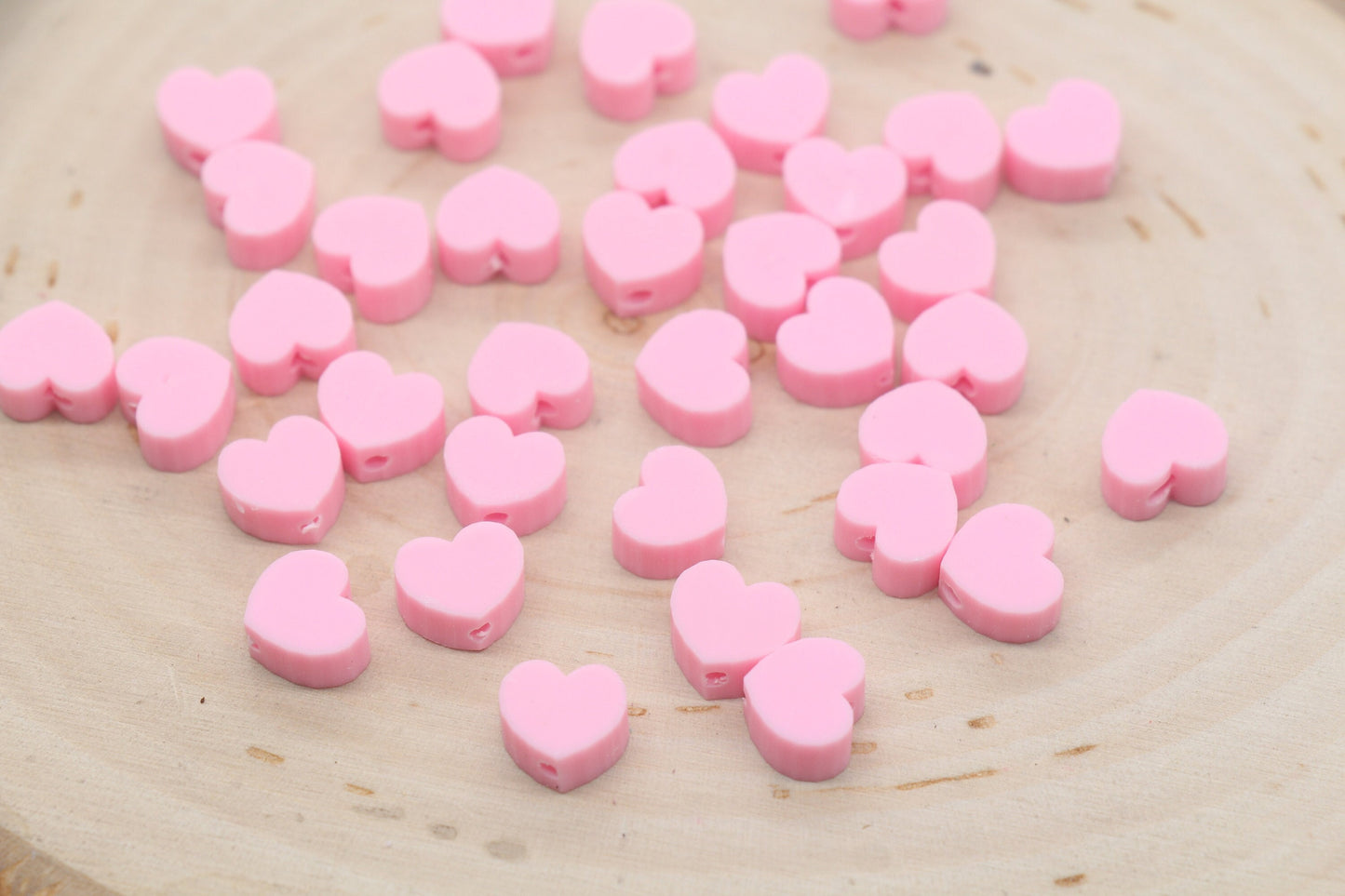 Pink Heart Polymer Clay Beads, Valentines Day Heart Shape Clay Round Beads, Loose Beads, Jewelry Beads, Beads for Bracelet #496