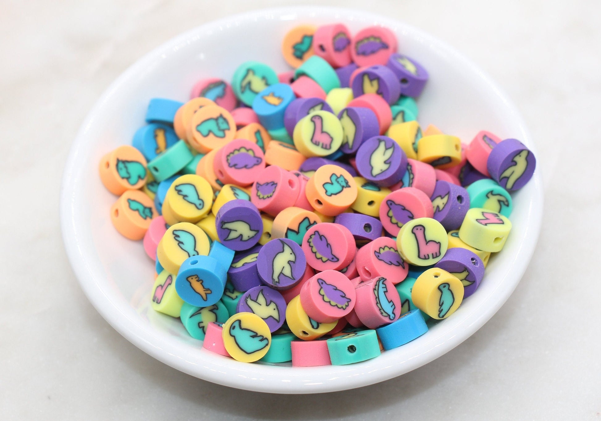 Assorted Dinosaur Polymer Clay Beads, Mix Dinosaur Round Shape Clay Beads, Jewelry Beads, Beads for Bracelet #497