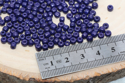 Navy Blue Glass Seed Beads, 4mm 6/0 Glass Round Seed Beads, Blue Opaque Seed Beads, Rocailles Beads, Beading Supplies #1430