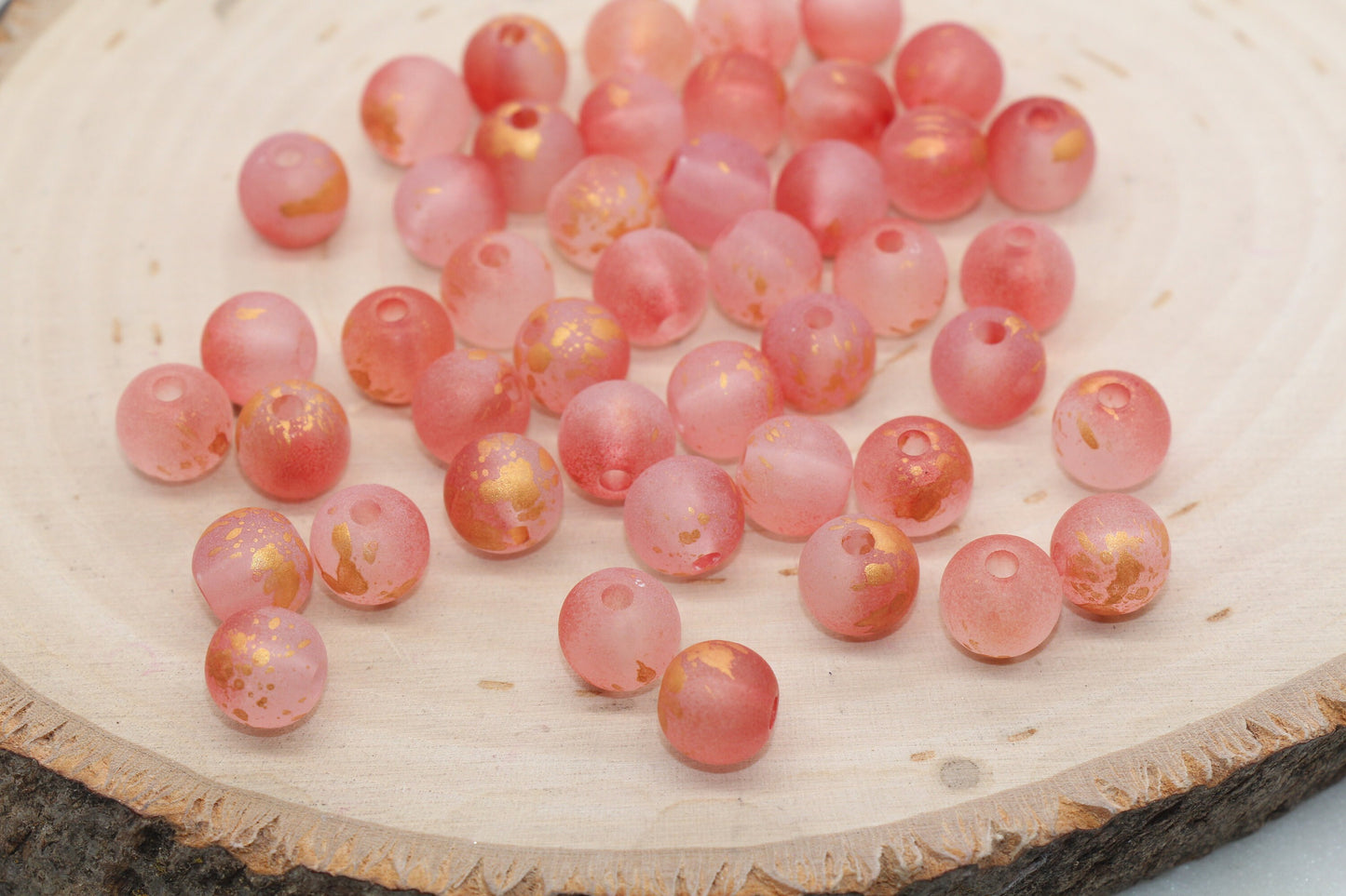 Matte Red with Gold Specks Spray Painted Beads, Frosted Loose Beads, Bubblegum Beads, Chunky Beads, Bead for Bracelets, Size 9.5mm #3183