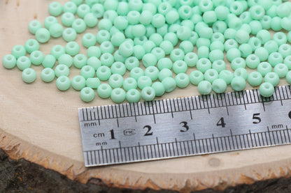 Glass Seed Beads, 4mm 6/0 Glass Round Seed Beads, Mint Green Opaque Seed Beads, Rocailles Beads, Beading Supplies #1418