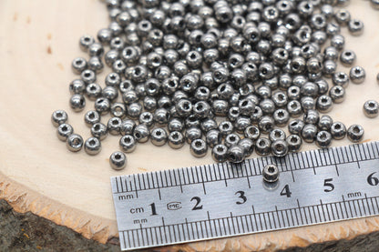 Metallic Gunmetal Gray Glass Beads, 4mm Glass Round Seed Beads, Shiny Seed Beads, Beading Supplies, Beads for Bracelet #3188