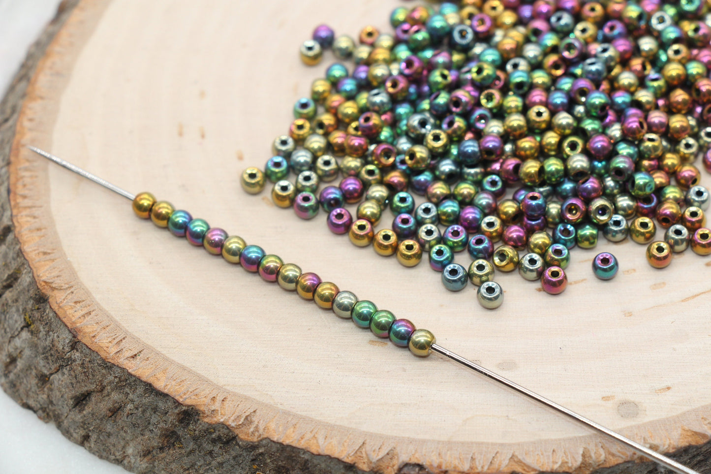 Metallic Rainbow Mix Glass Beads, 4mm Glass Round Seed Beads, Shiny Seed Beads, Beading Supplies, Beads for Bracelet #3189