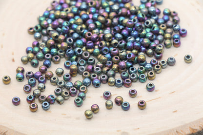 Metallic Rainbow Mix Glass Beads, 4mm Glass Round Seed Beads, Shiny Seed Beads, Beading Supplies, Beads for Bracelet #3190