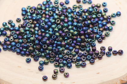 Metallic Rainbow Mix Glass Beads, 4mm Glass Round Seed Beads, Shiny Seed Beads, Beading Supplies, Beads for Bracelet #3191