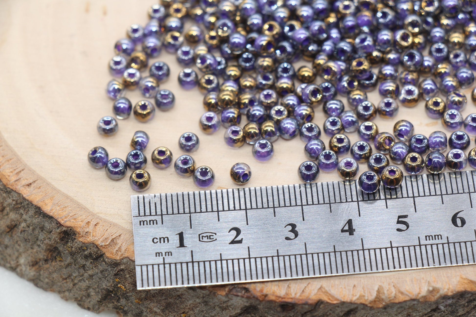 Gold with Purple Lining Ombre Glass Beads, 4mm Glass Round Seed Beads, Shiny Seed Beads, Beading Supplies, Beads for Bracelet #3197