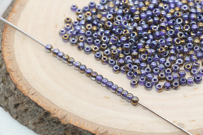 Gold with Purple Lining Ombre Glass Beads, 4mm Glass Round Seed Beads, Shiny Seed Beads, Beading Supplies, Beads for Bracelet #3197