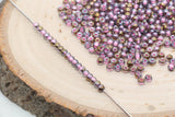 Gold with Pink Lining Ombre Glass Beads, 4mm Glass Round Seed Beads, Shiny Seed Beads, Beading Supplies, Beads for Bracelet #3202