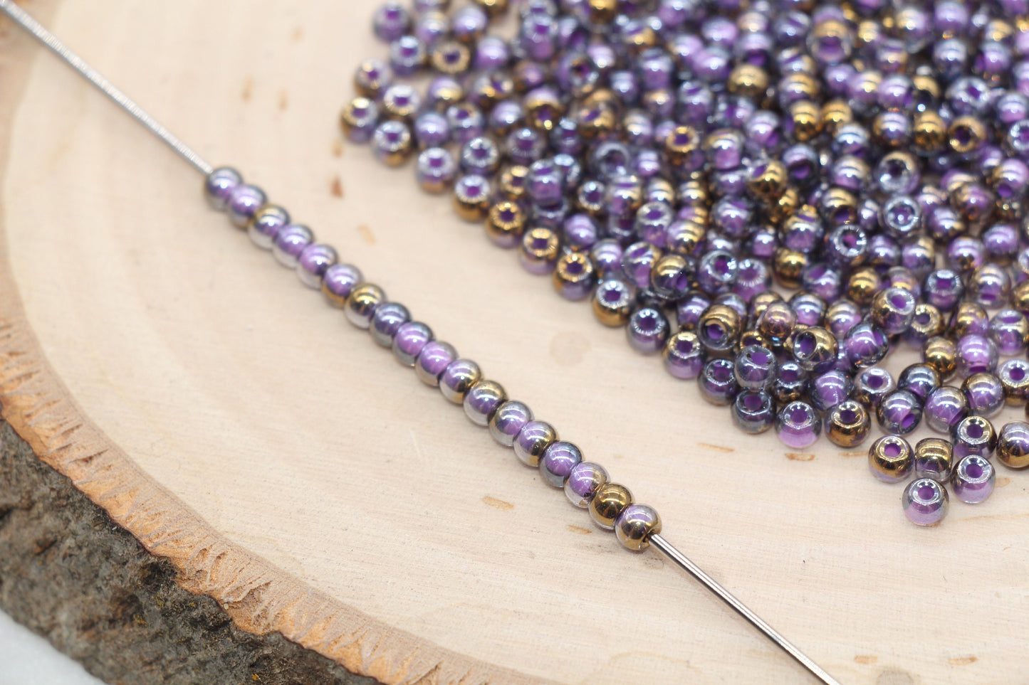 Gold with Purple Lining Ombre Glass Beads, 4mm Glass Round Seed Beads, Shiny Seed Beads, Beading Supplies, Beads for Bracelet #3203