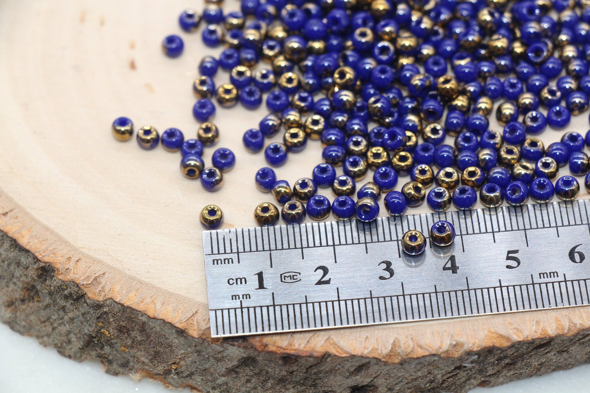 Gold and Royal Blue Ombre Glass Beads, 4mm Glass Round Seed Beads, Shiny Seed Beads, Beading Supplies, Beads for Bracelet #3205