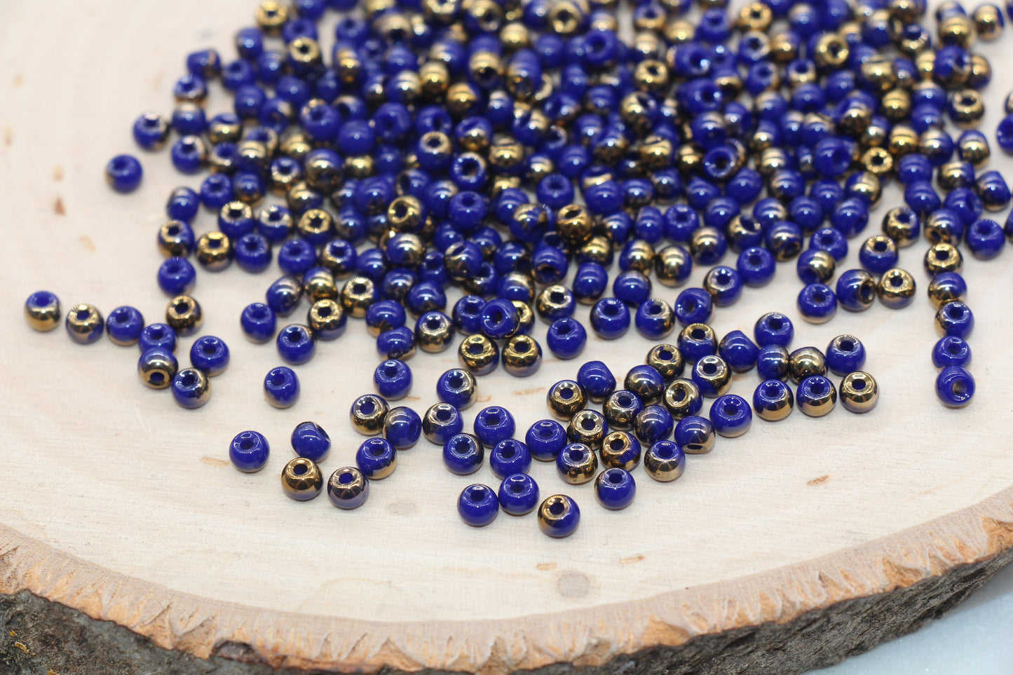 Gold and Royal Blue Ombre Glass Beads, 4mm Glass Round Seed Beads, Shiny Seed Beads, Beading Supplies, Beads for Bracelet #3205