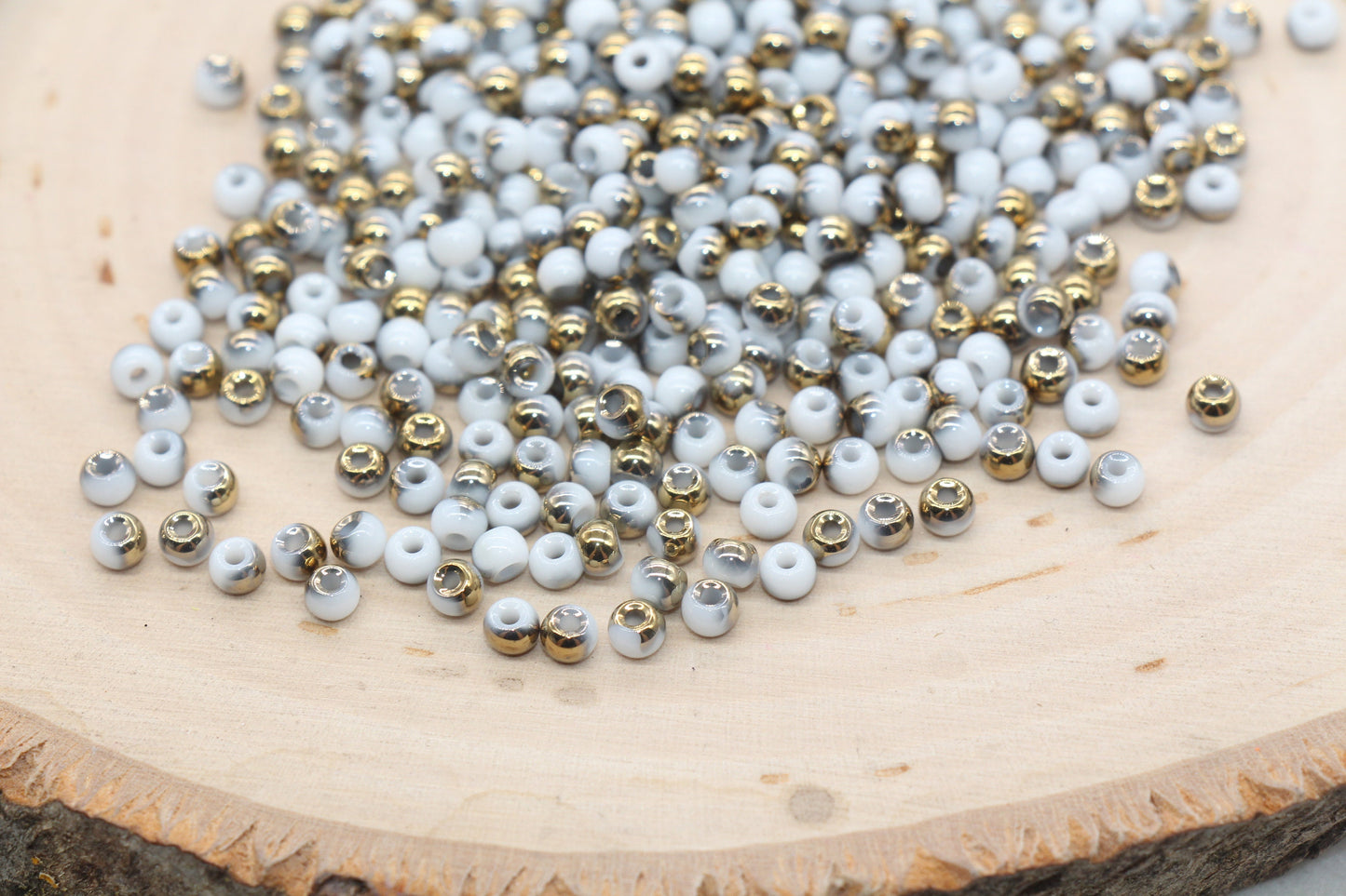 Gold and White Ombre Glass Beads, 4mm Glass Round Seed Beads, Shiny Seed Beads, Beading Supplies, Beads for Bracelet #3206