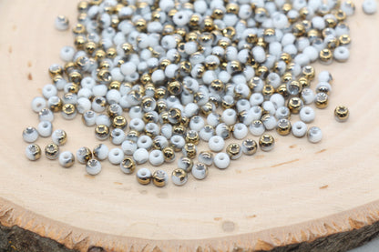 Gold and White Ombre Glass Beads, 4mm Glass Round Seed Beads, Shiny Seed Beads, Beading Supplies, Beads for Bracelet #3206