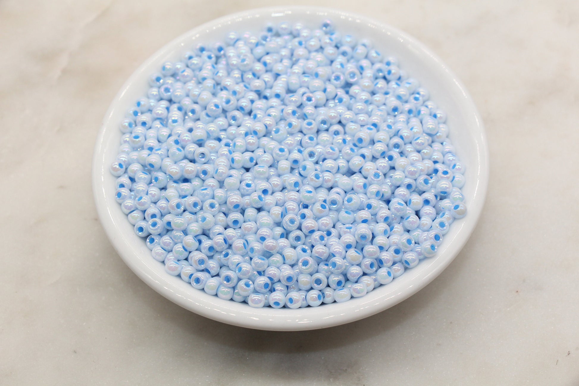 Iridescent Glass Seed Beads, 4mm Shiny Round Glass Seed Beads, Light Blue AB Opaque Seed Beads, Rocailles Beads, Beading Supplies #3211